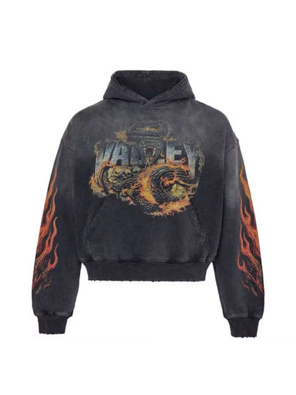 Vale Forever “Serpent” Black Distressed Flame Graphic Hoodie
